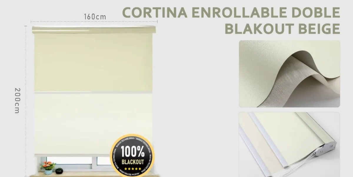 Cortina Roller Enrollable Dúo Liso Black Out 160cm x 200cm - Imagen 6