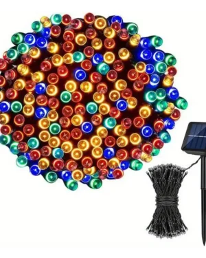 Luces Led De Navidad 300 Focos 32m Con Panel Solar