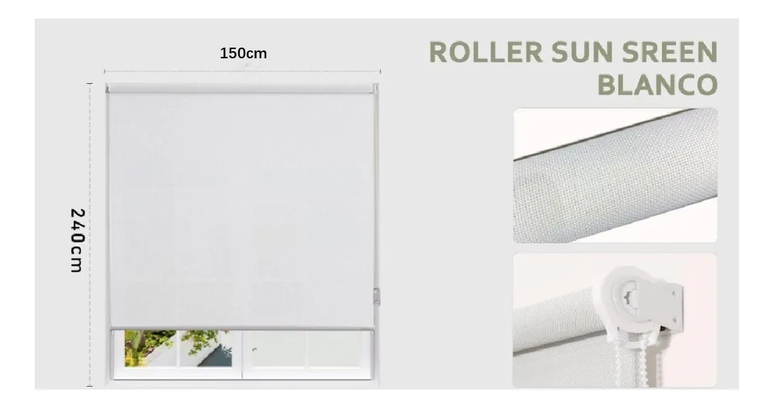 Persianas Cortinas Roller Sunscreen Blinds Tejido 150x240cm - Imagen 6