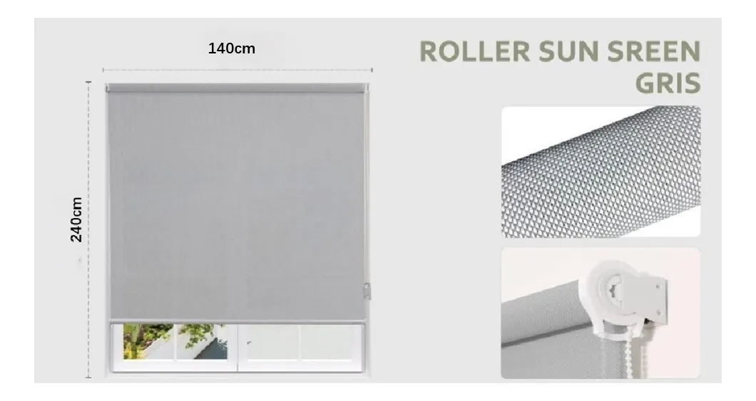 Persianas Cortinas Roller Sunscreen Blinds Tejido 140x240cm Color Blanco - Imagen 3