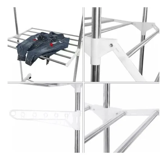 Tendedero Plegable De Ropa Perchero Movil Acero Inoxidable - Imagen 3