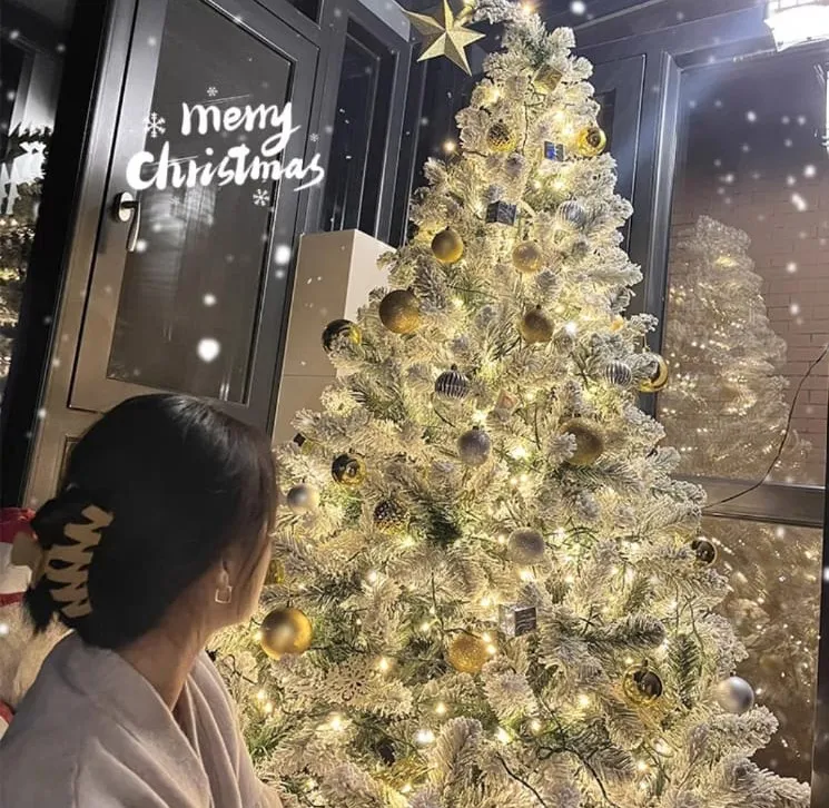 Árbol De Navidad Blanco Con Nieve Artificial 150cm - Imagen 6