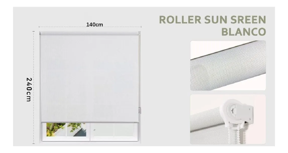 Persianas Cortinas Roller Sunscreen Blinds Tejido 140x240cm Color Blanco - Imagen 8