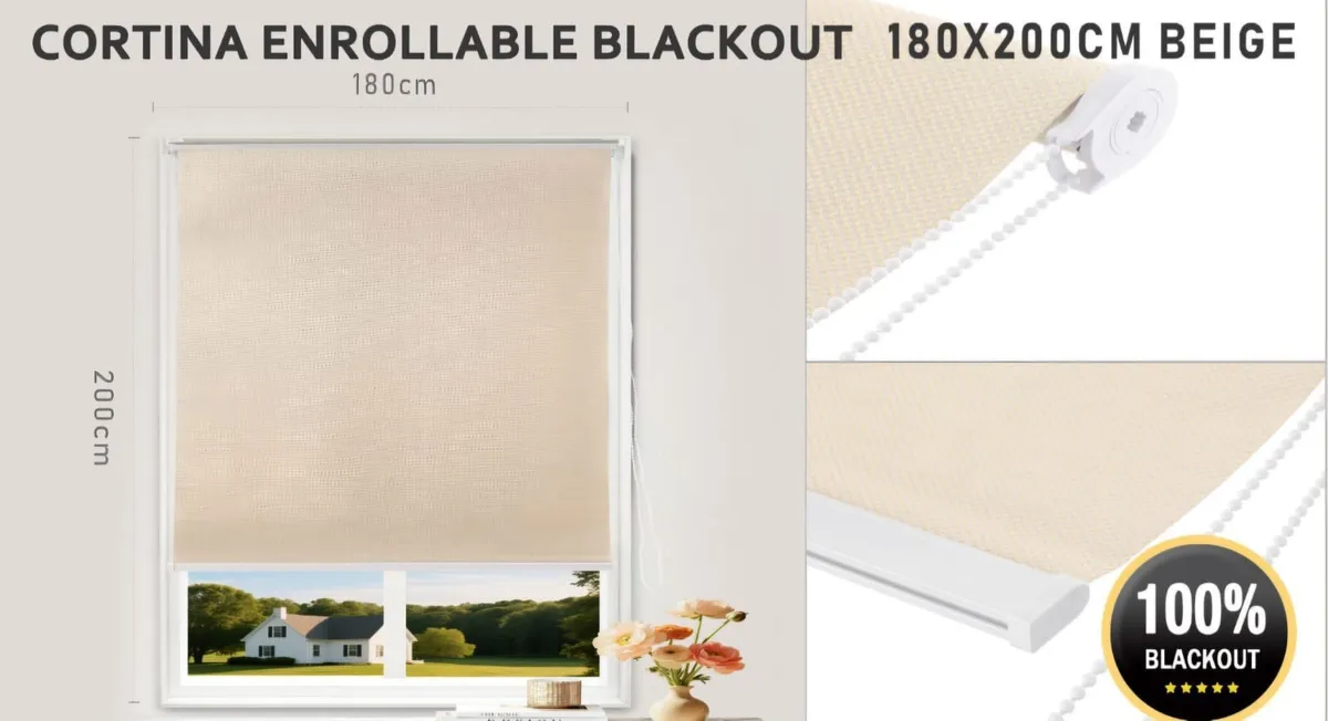 Cortina Persiana Roller Enrollable Black Out 180cmx200cm - Imagen 6