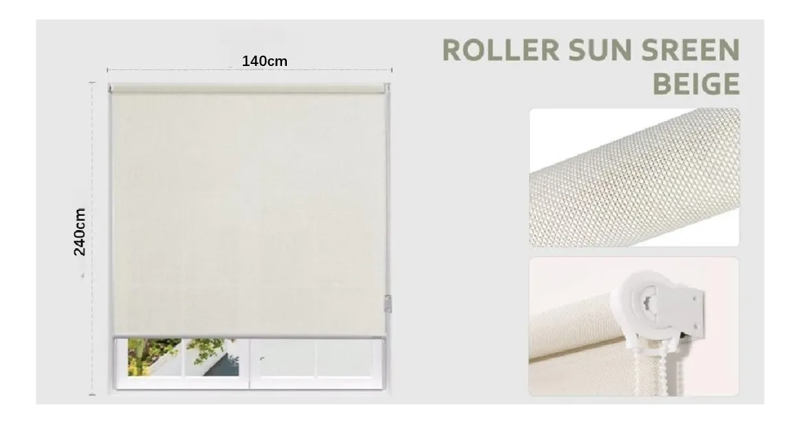 Persianas Cortinas Roller Sunscreen Blinds Tejido 140x240cm Color Blanco - Imagen 5