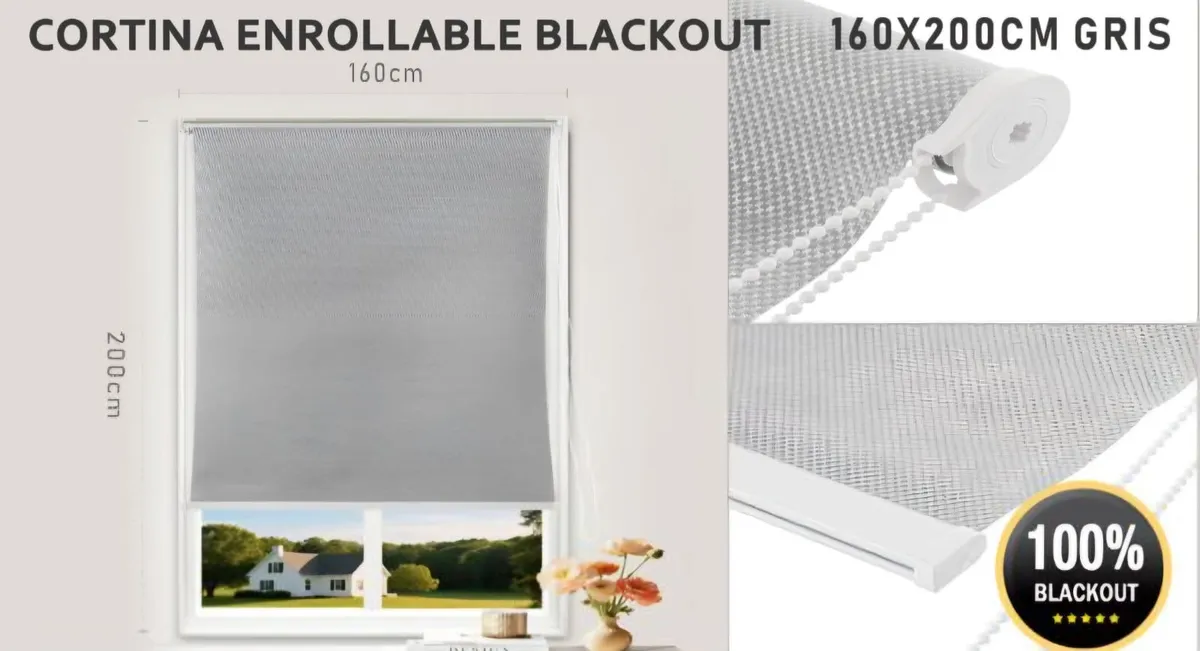 Cortina Persiana Roller Enrollable Black Out 160cmx200cm - Imagen 5