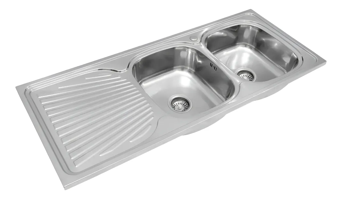 Lavaplatos De Acero Inoxidable Doble Y Escurridor 120x50 Derecho