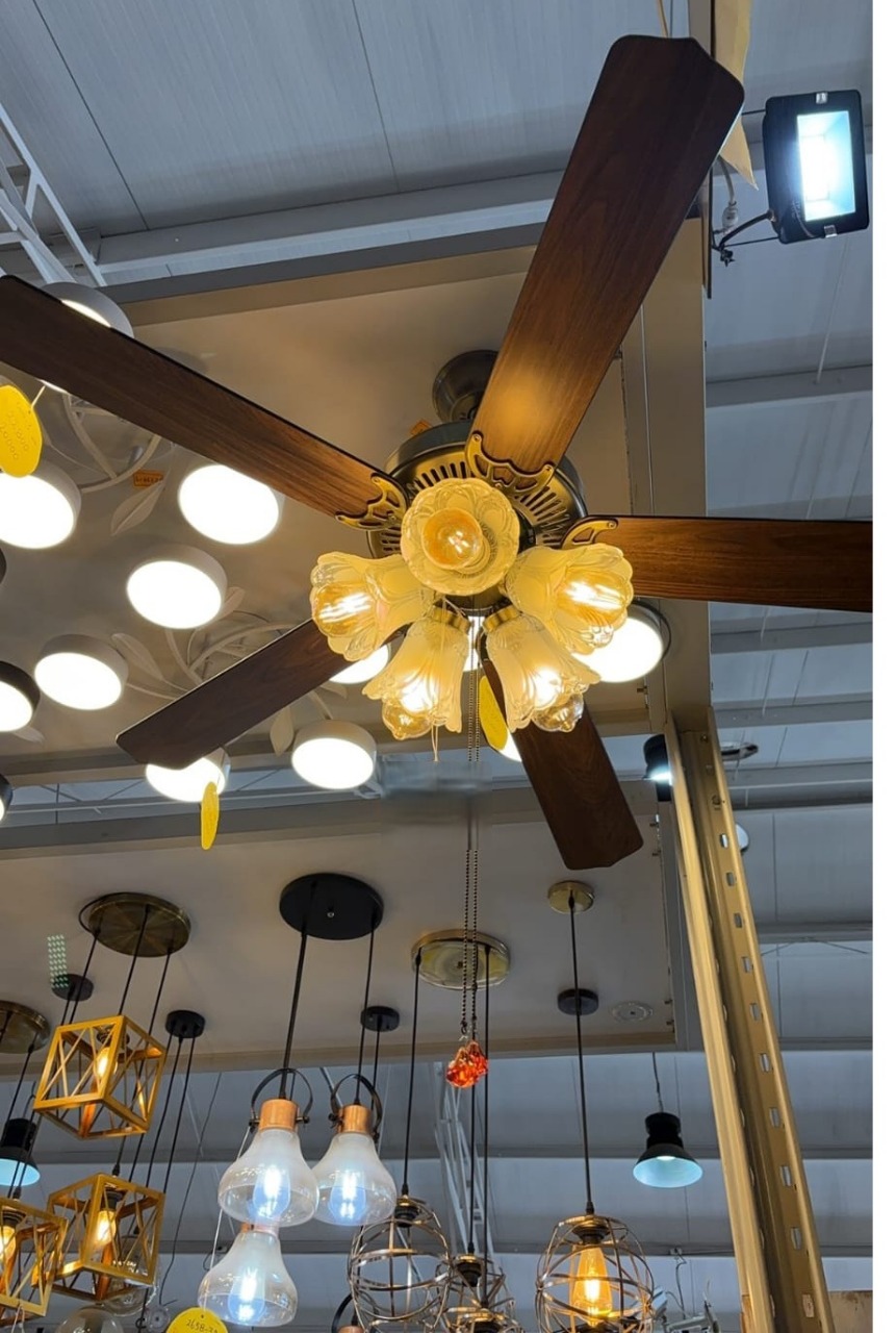 Ventilador Techo Decorativo Con Luz Estilo Retro Dorado
