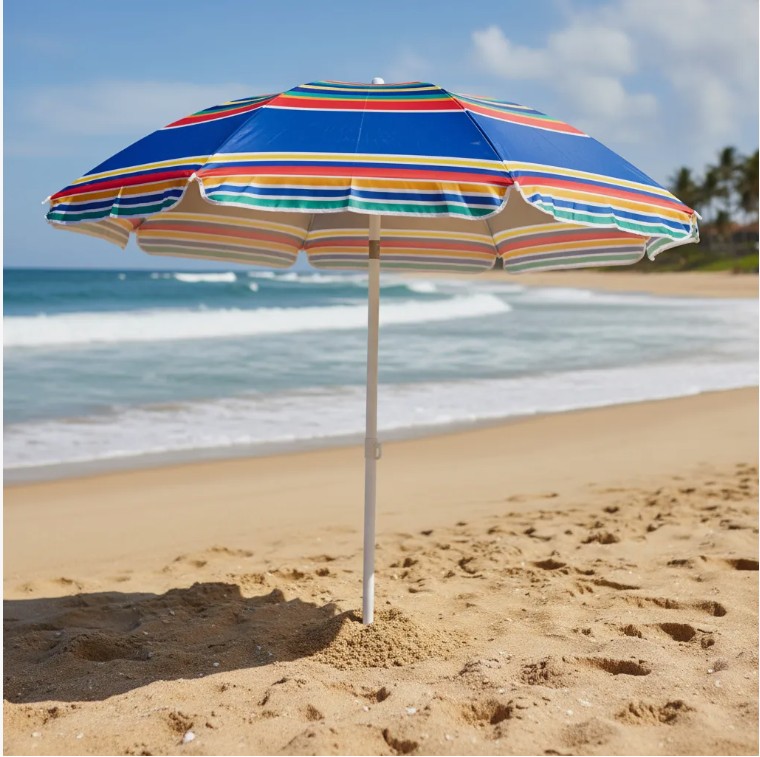 Quitasol Con Filtro Uv Playa Azul Con Rayas De Colores 85cm