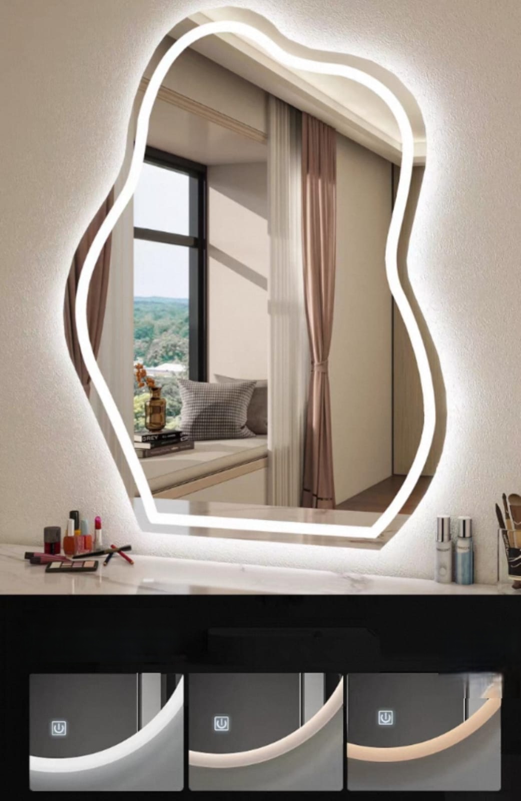 Espejo De Pared Irregular Con Luz Led Blanco Frío 80x60 - Imagen 3