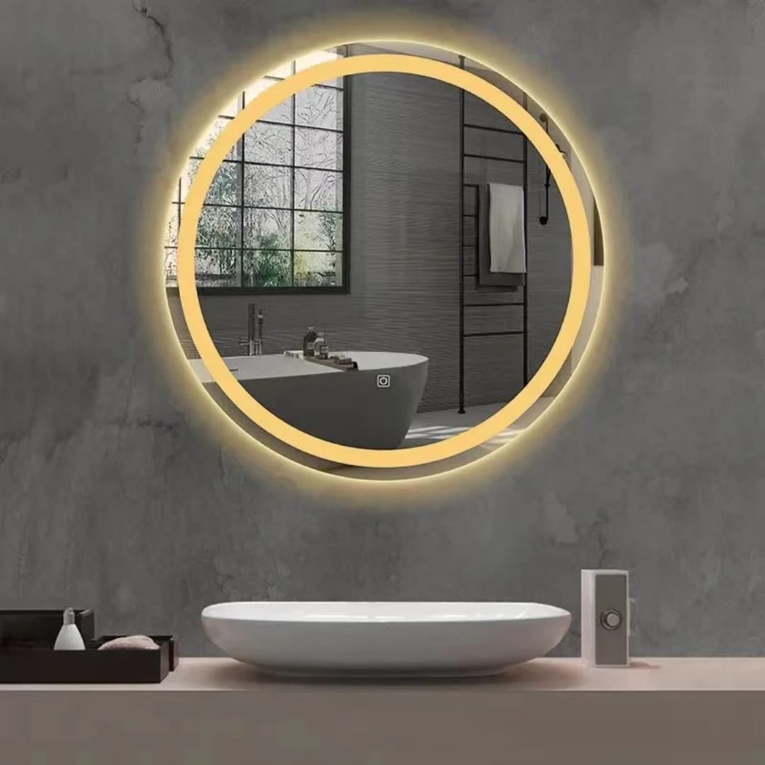 Espejo De Pared Redondo Luz Led Tres Colores 80cm Diametro