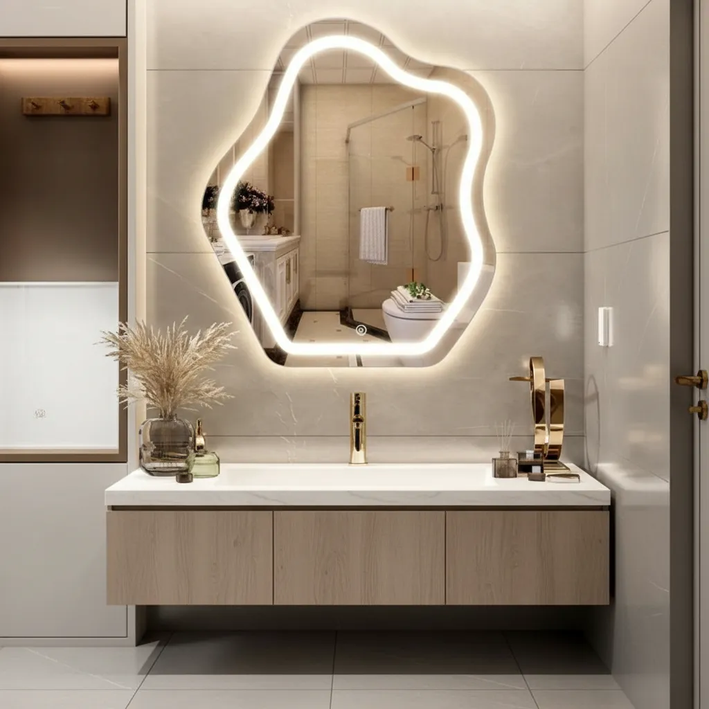 Espejo De Pared Irregular Con Luz Led Blanco Frío 80x60 - Imagen 5