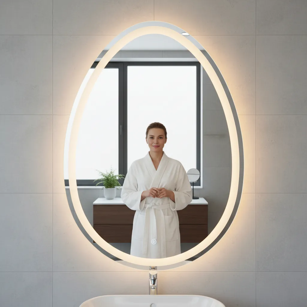 Espejo De Pared Redondo Con Luz Led Tres Colores 80x60