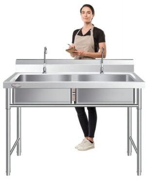 Lavafondo Doble Con Escurridor En Acero Inoxidable 120x60x90