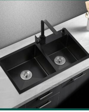 Fregadero Doble Acero Inox Mate Antirrayas 78x43 Empotrable Negro Mate