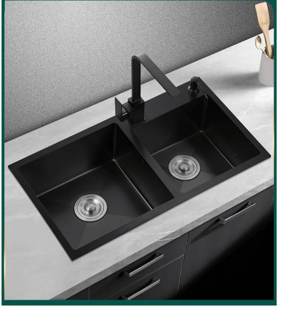 Fregadero Doble Acero Inox Mate Antirrayas 78x43 Empotrable Negro Mate