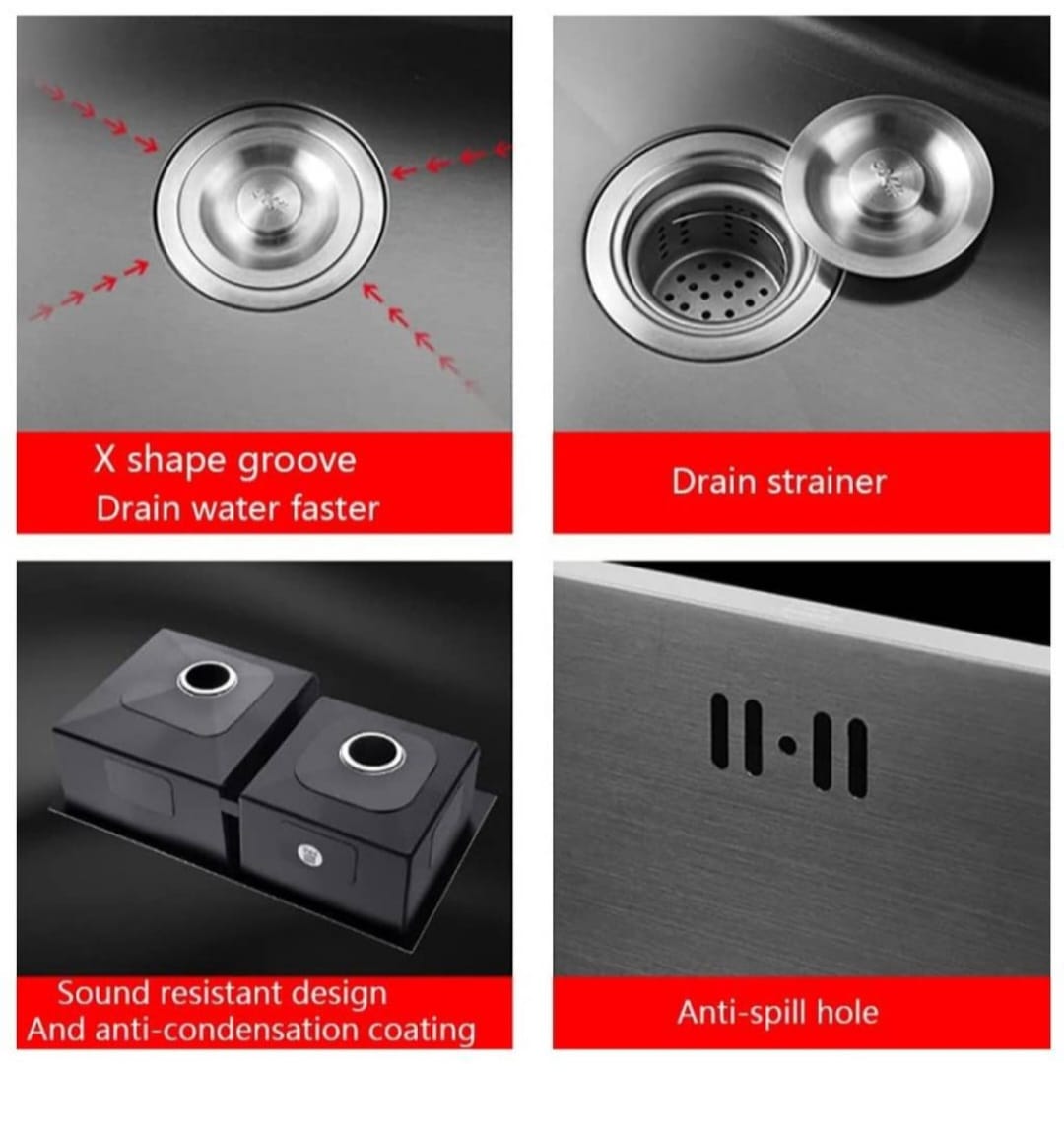 Fregadero Doble Acero Inox Mate Antirrayas 78x43 Empotrable Negro Mate - Imagen 4