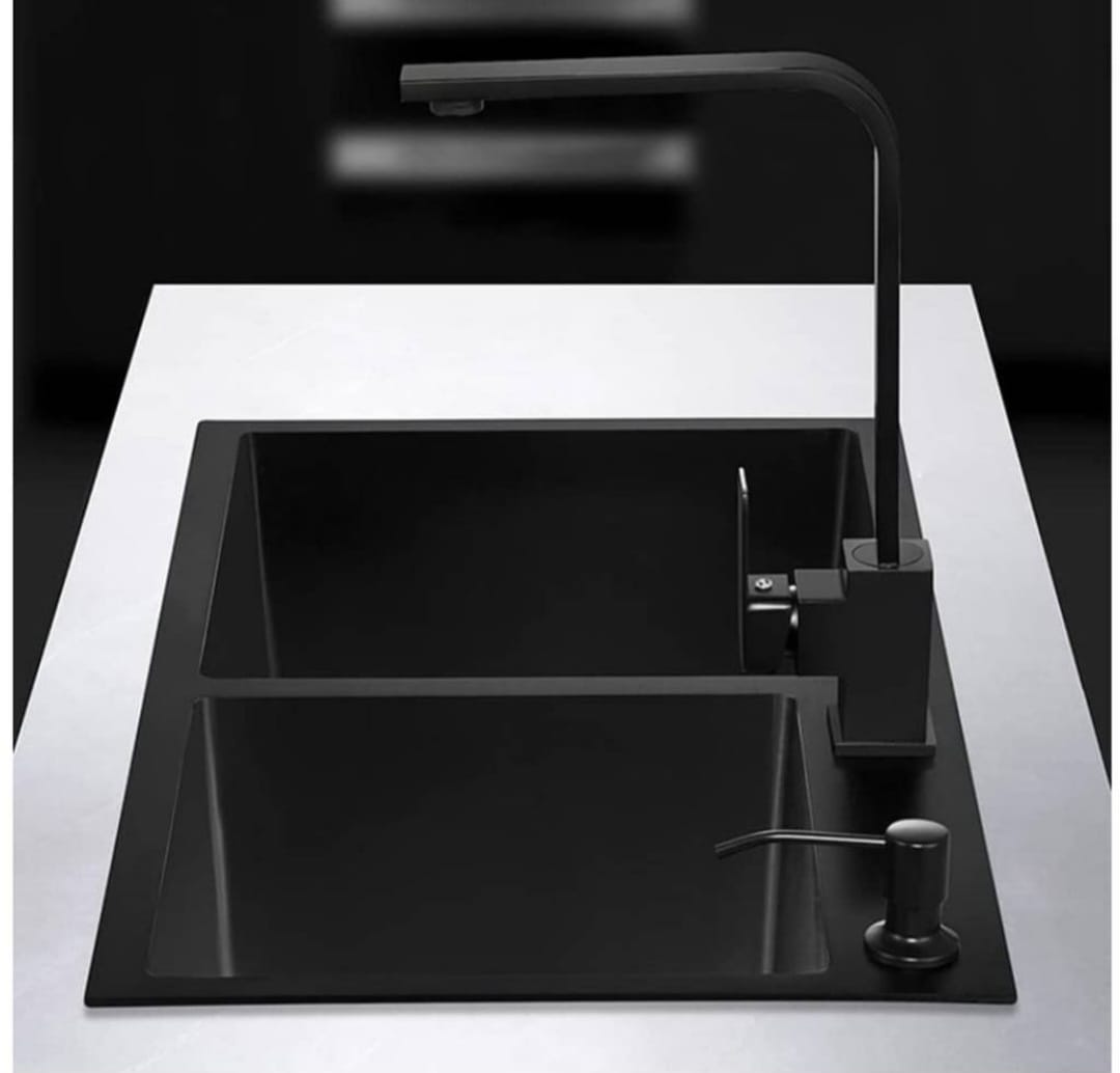 Fregadero Doble Acero Inox Mate Antirrayas 78x43 Empotrable Negro Mate - Imagen 2