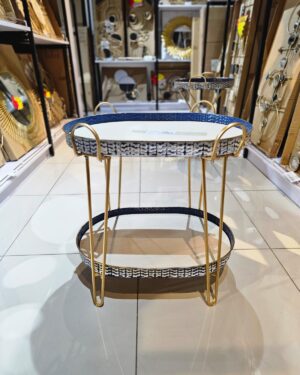 Mesa Plegable Decorativa Acero & Centro De Madera 41x61x61cm Azul Y Dorado