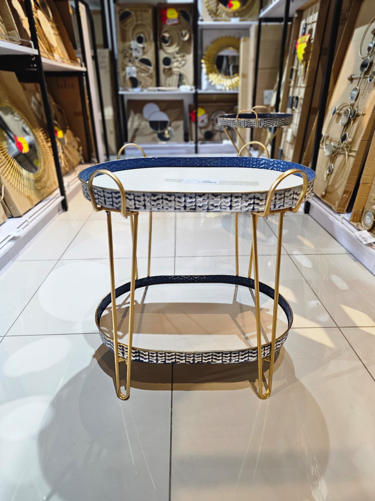 Mesa Plegable Decorativa Acero & Centro De Madera 41x61x61cm Azul Y Dorado
