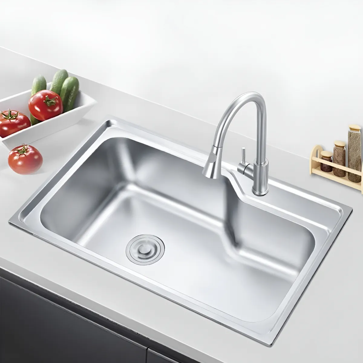 Lavaplatos Fregadero Cocina Empotrable 68x44acero Inoxidable Plateado