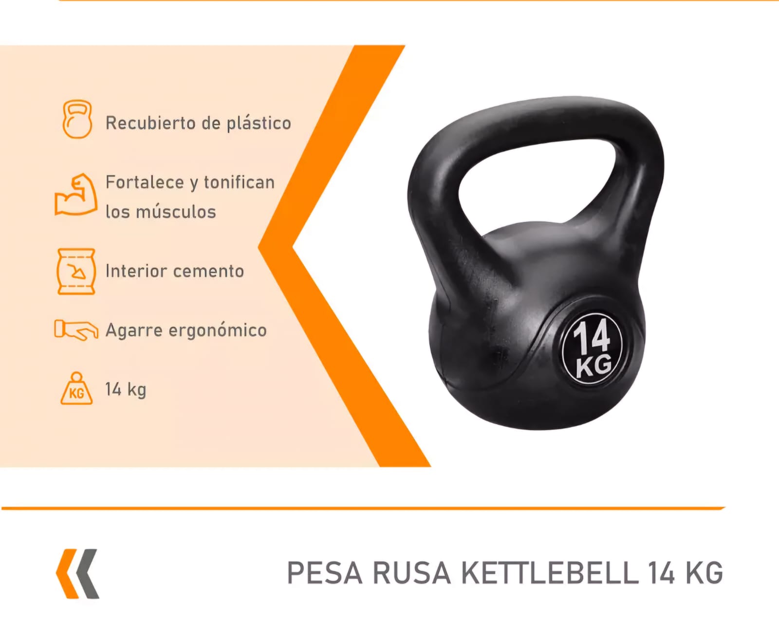 Pesa Rusa 14 Kg Con Agarre Ergonómico Entrenamiento Gym Negro - Imagen 3
