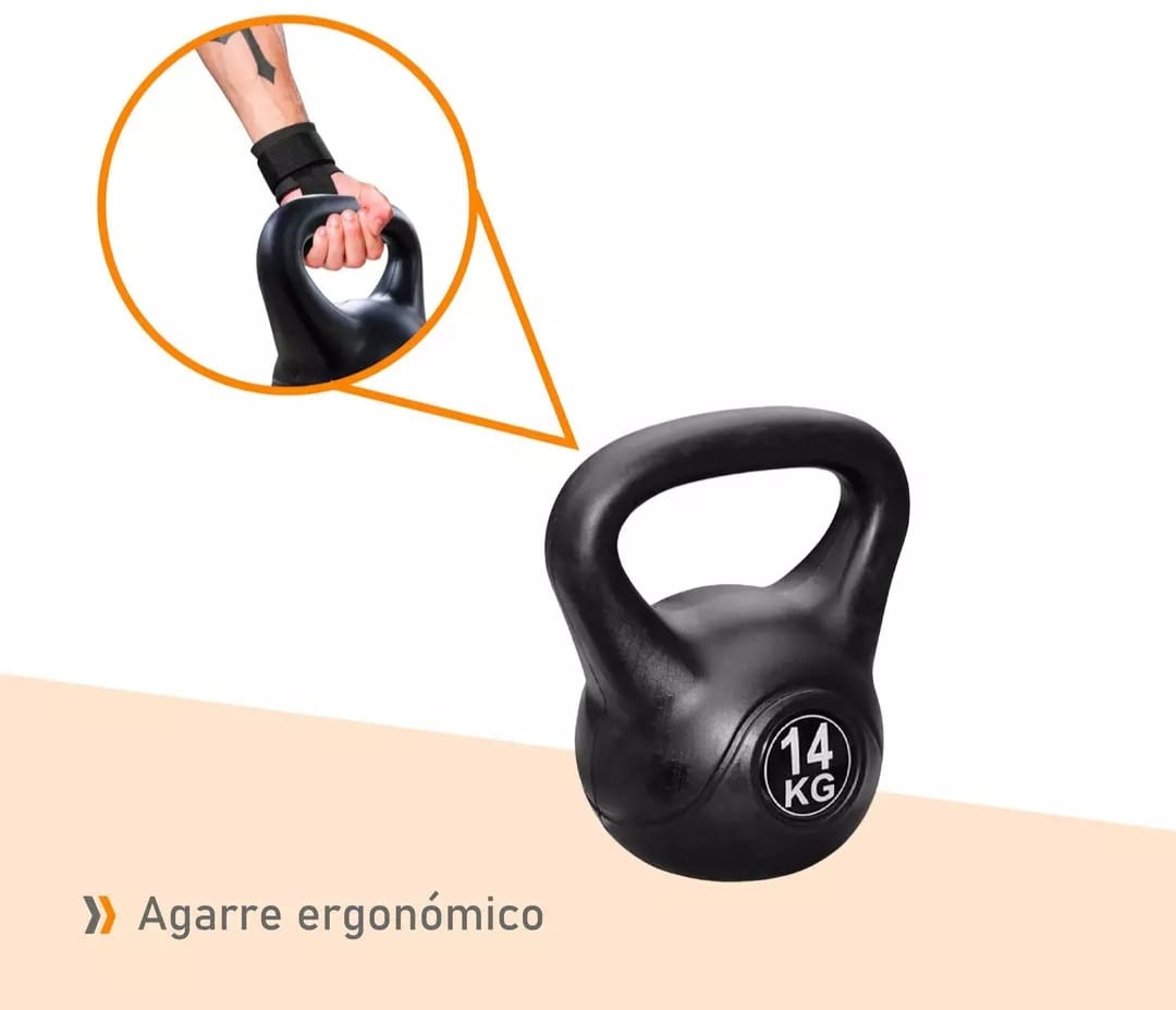 Pesa Rusa 14 Kg Con Agarre Ergonómico Entrenamiento Gym Negro - Imagen 6