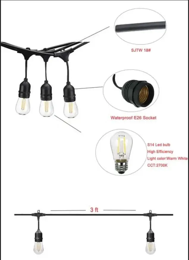 Extensión Guirnalda 20m Con 20 Socket Para Foco Led Vintage - Imagen 5