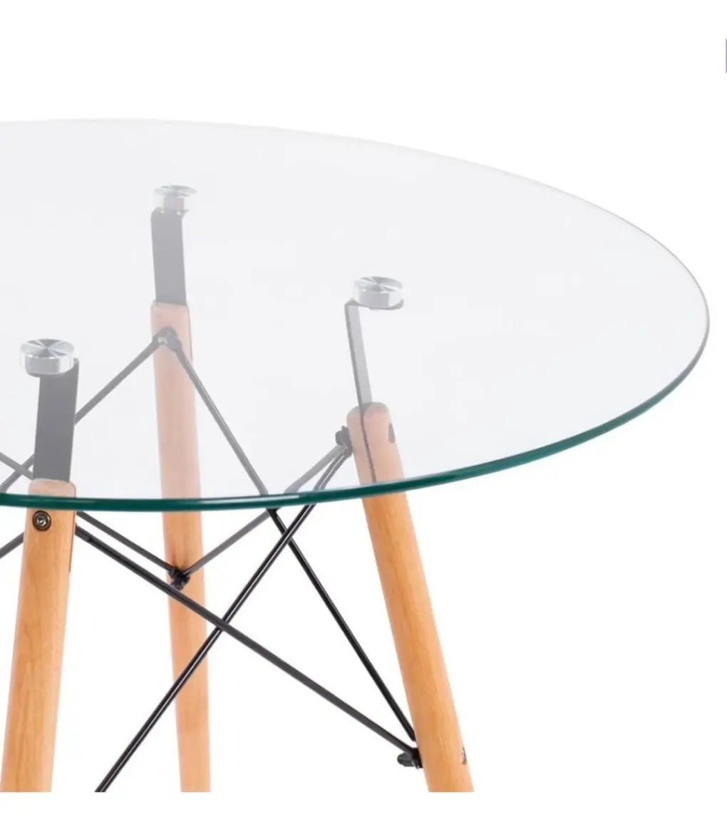 Mesa Redonda Vidrio Templado 70x70x74 Patas Madera - Imagen 5