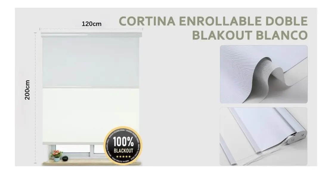 Cortina Roller Enrollable Duo Black Out 120x200cm - Imagen 3