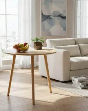 Mesa Living Redonda Para Sala De Madera Minimalista De 60x50cm Decorativa Beige