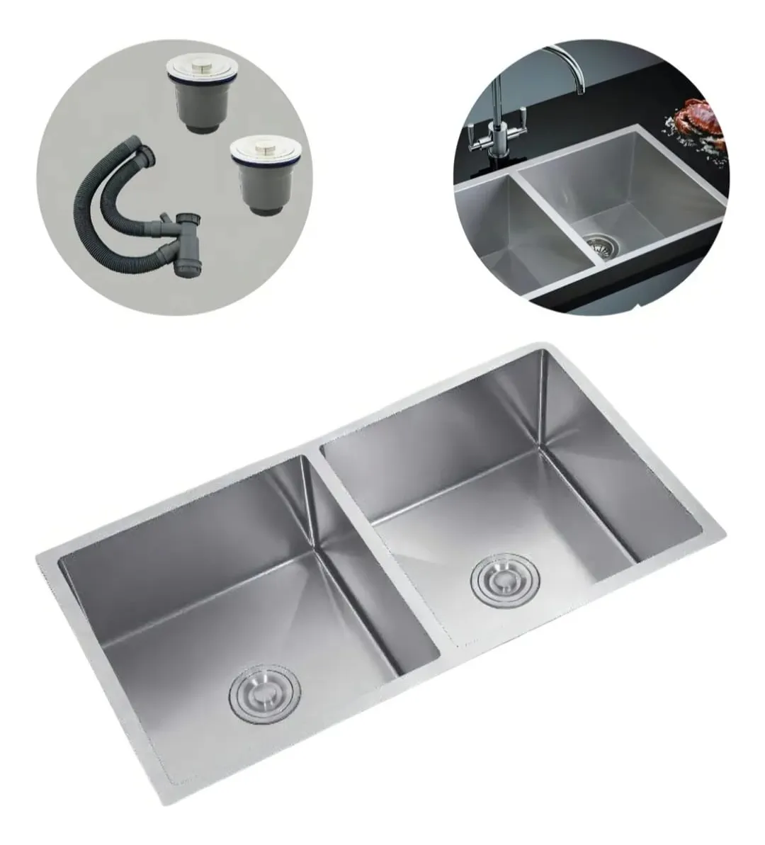Lavaplatos Cocina 2 Tinas 78x43 Acero Inox Durable Plateado - Imagen 6