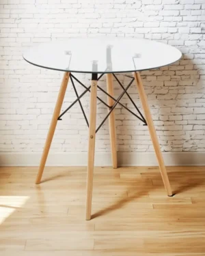 Mesa Redonda Vidrio Templado 70x70x74 Patas Madera