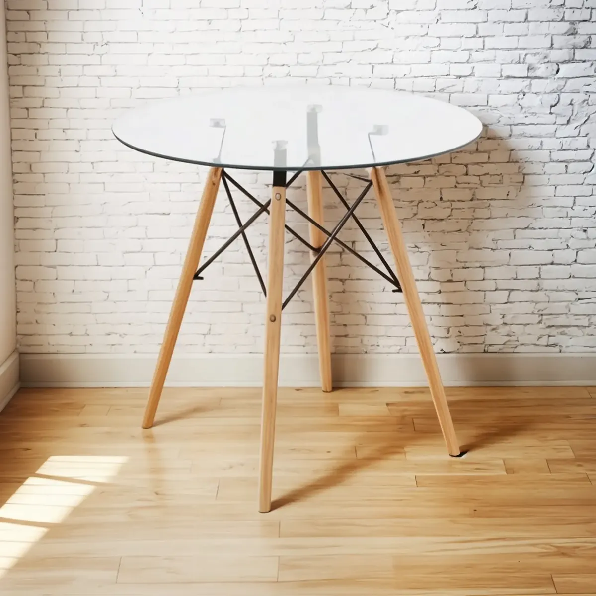 Mesa Redonda Vidrio Templado 70x70x74 Patas Madera