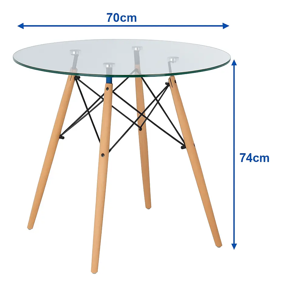 Mesa Redonda Vidrio Templado 70x70x74 Patas Madera - Imagen 4