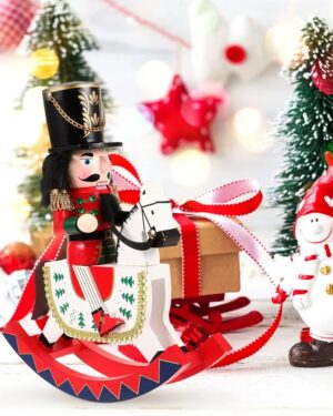 Cascanueces Navideño Decorativo Sobre Caballo Mecedora 30cm