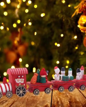Tren Navideño De Madera Decorativo Con Figuras De Navidad